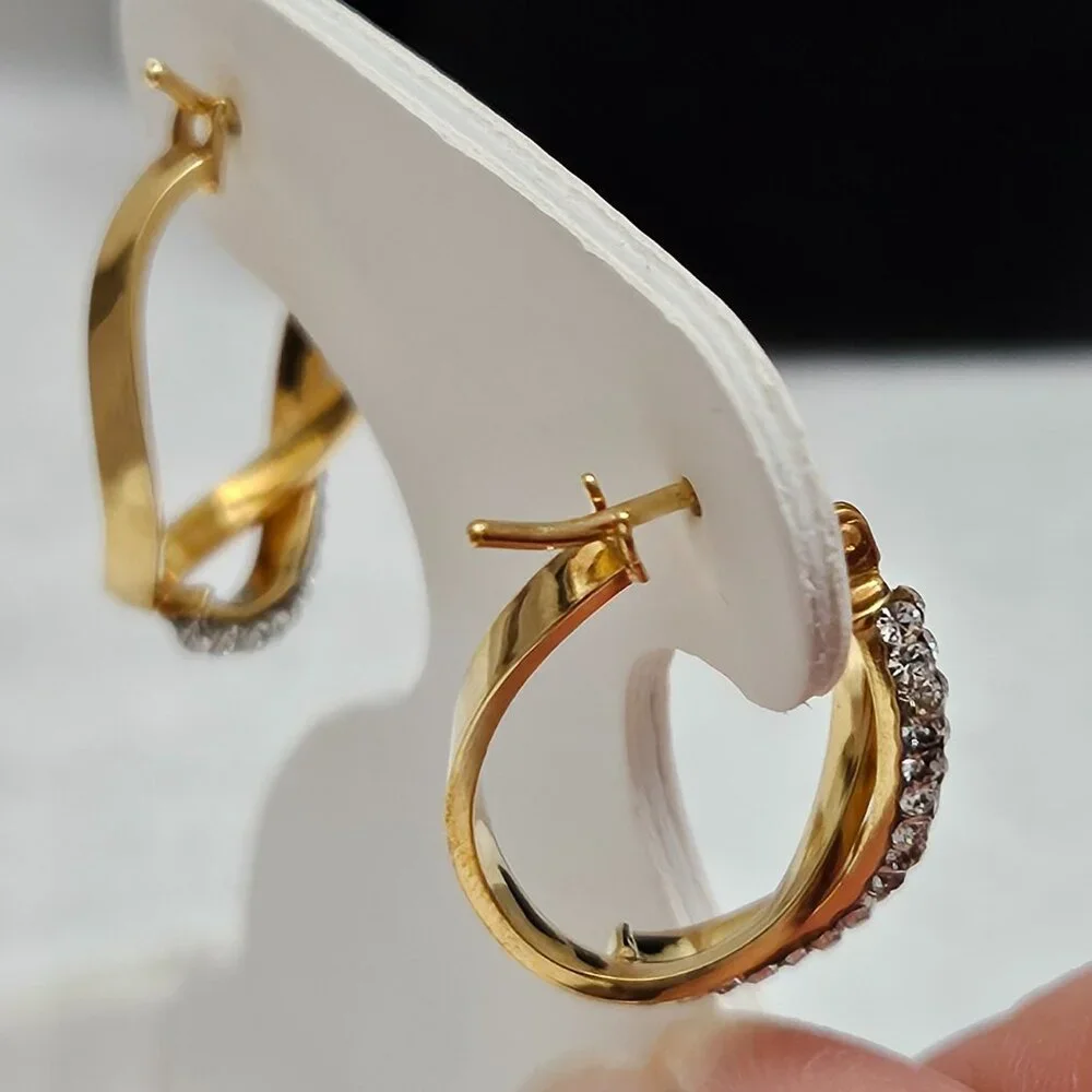 Forever Radiant 10k Gold & Swarovski Crystal Hoop Earrings - NIB - Picture 2 of 3